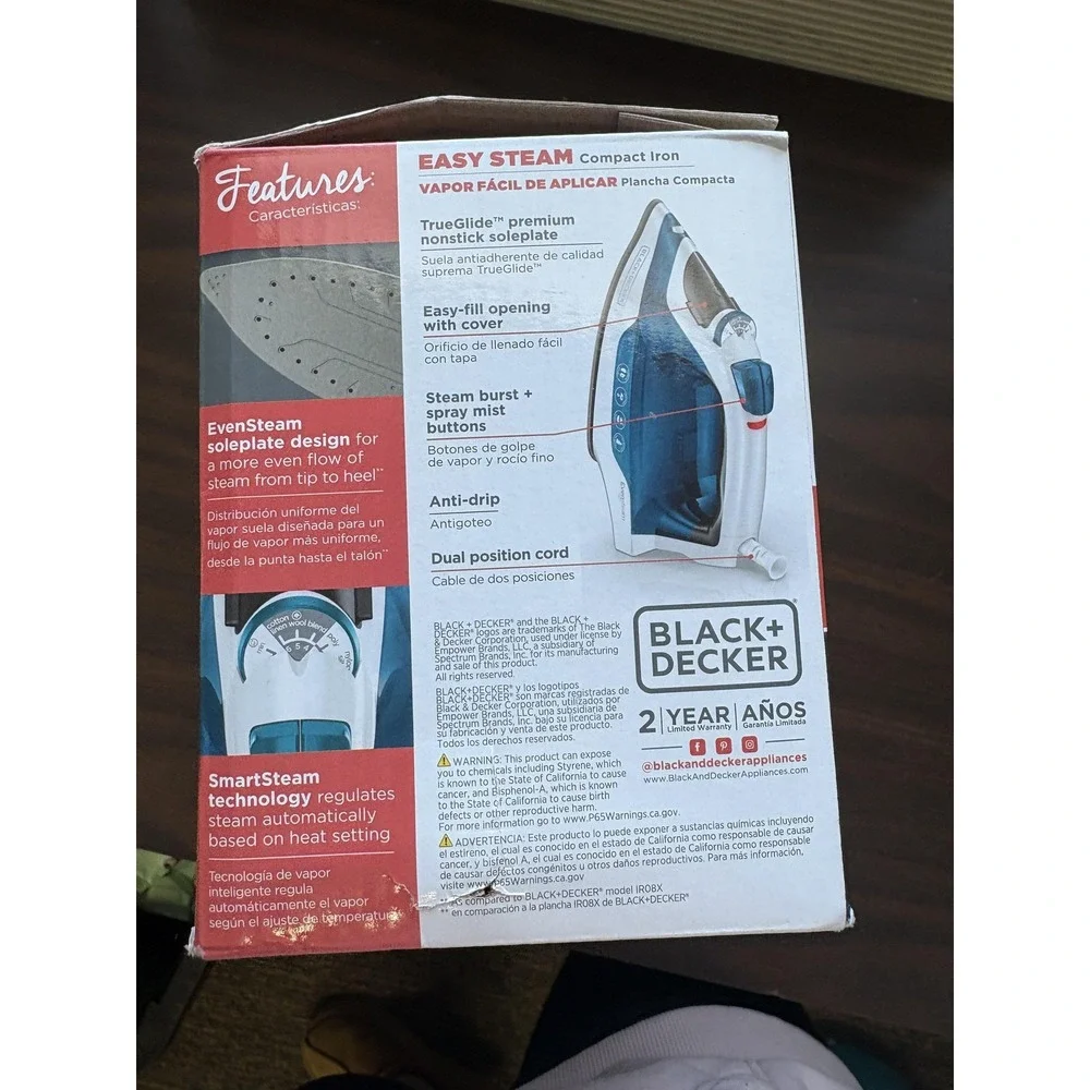 BLACK+DECKER Easy‎ Steam Compact Iron IR06V TrueGlide Nonstick 1200W SmartSteam